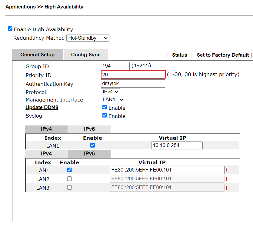 a screenshot of DrayOS HA settings